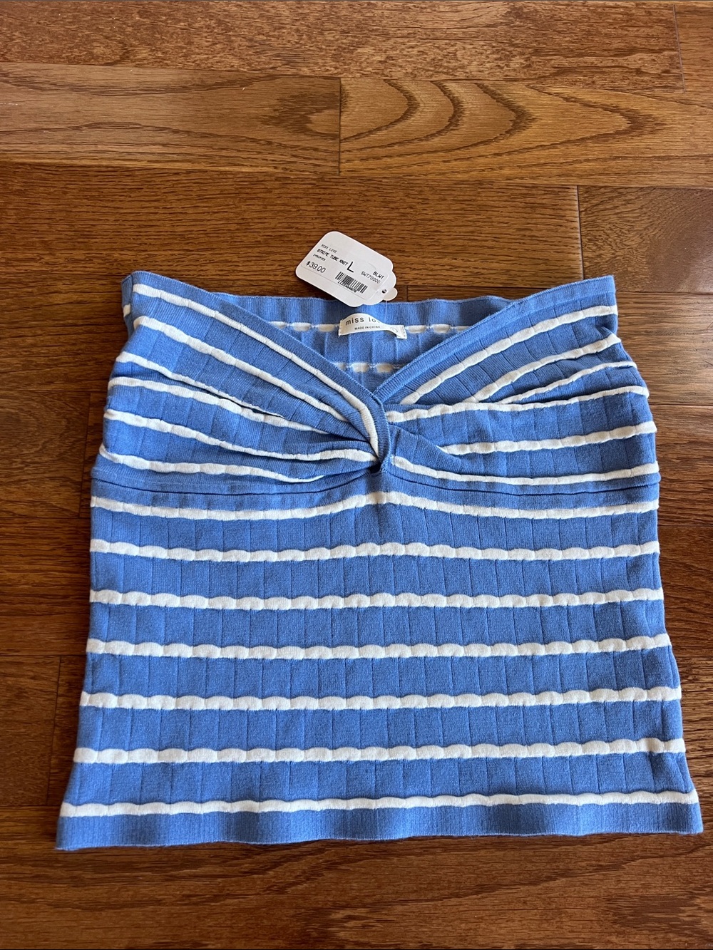 Miss Sixty Blue and White Striped Twist-Front tube top